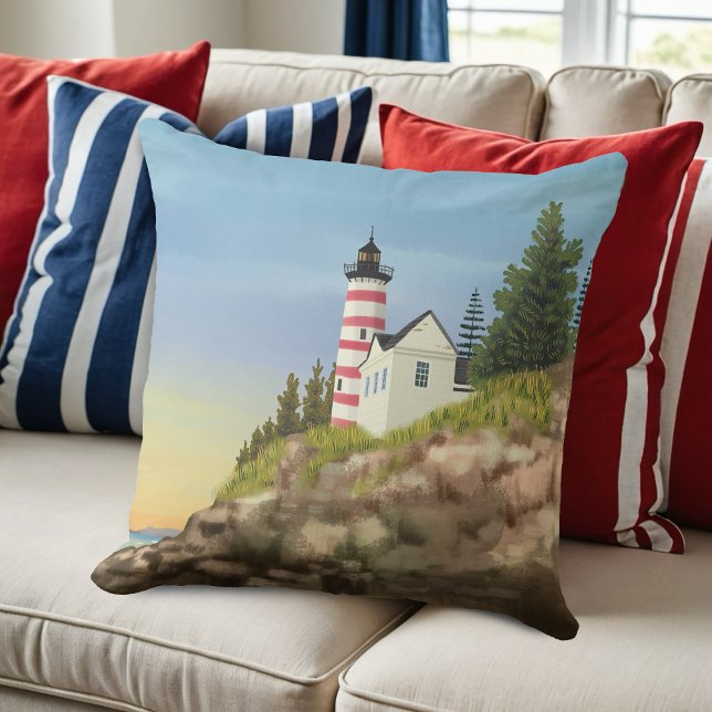 Lighthouse and Sunset  Throw Pillow (Creator Uploaded)