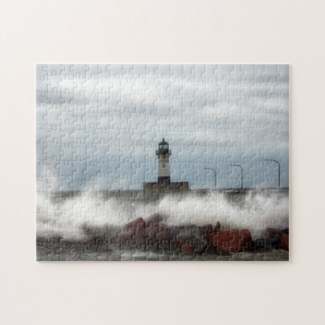  Lighthouse and Waves Duluth Minnesota Jigsaw Puz Jigsaw Puzzle (Horizontal)