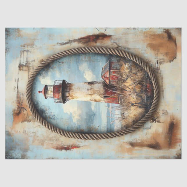 Lighthouse Art with Rope Border Decoupage Tissue Paper (Front)