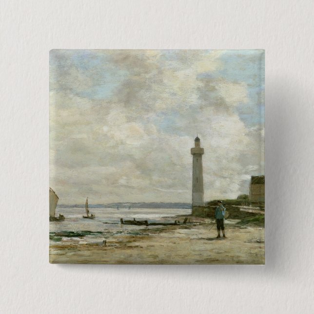 Lighthouse at Honfleur, 1864-66 (oil on panel) 2 Inch Square Button (Front)