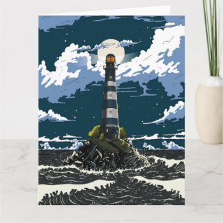 Lighthouse At Night Card