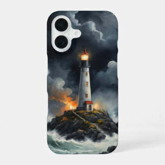 Lighthouse at night in stormy sea cover