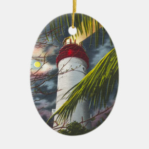 Lighthouse at night Key West, Florida Ceramic Ornament