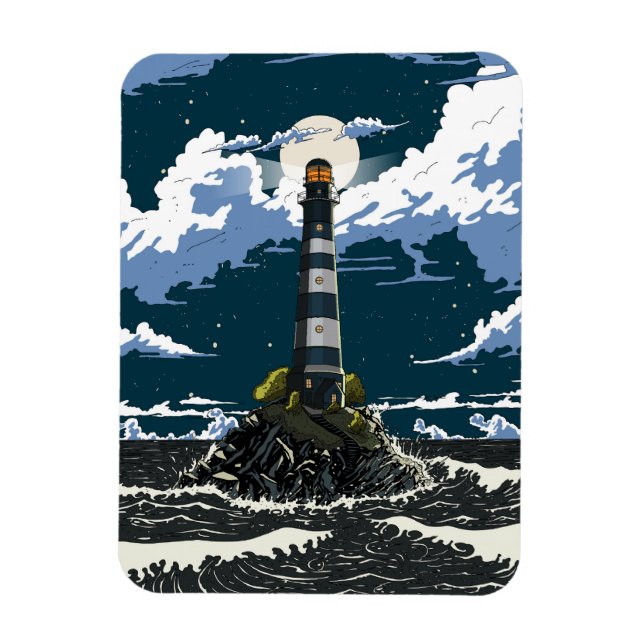 Lighthouse At Night Magnet (Vertical)