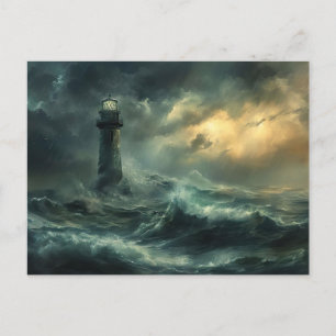 lighthouse at night storm maritime landscape postcard