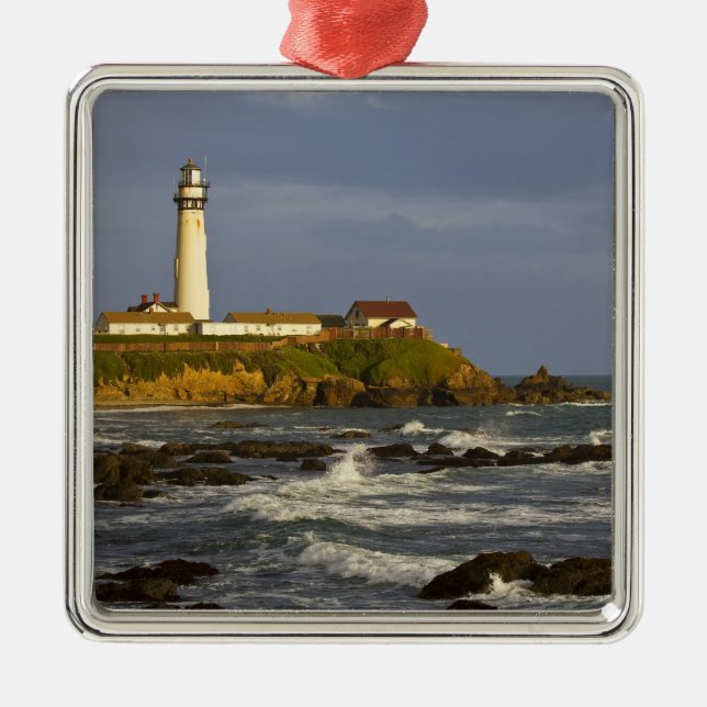 Lighthouse at Pigeon Point State Beach in San 2 Metal Ornament (Front)