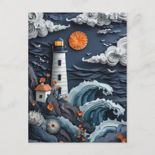 lighthouse at sea postcard
