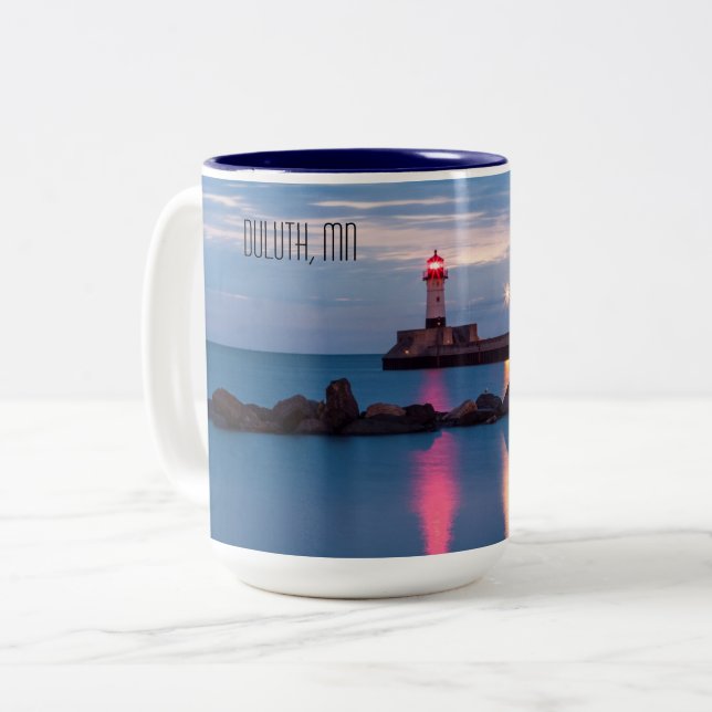 Lighthouse At Sunrise Mug | Duluth, MN lighthouse (Front Left)