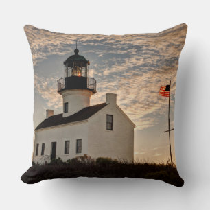 Lighthouse at sunset, California Throw Pillow