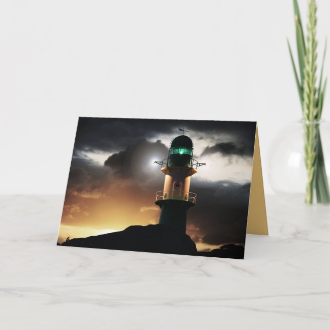 Lighthouse at Sunset Carte de voeux Nautique perso (Devant)