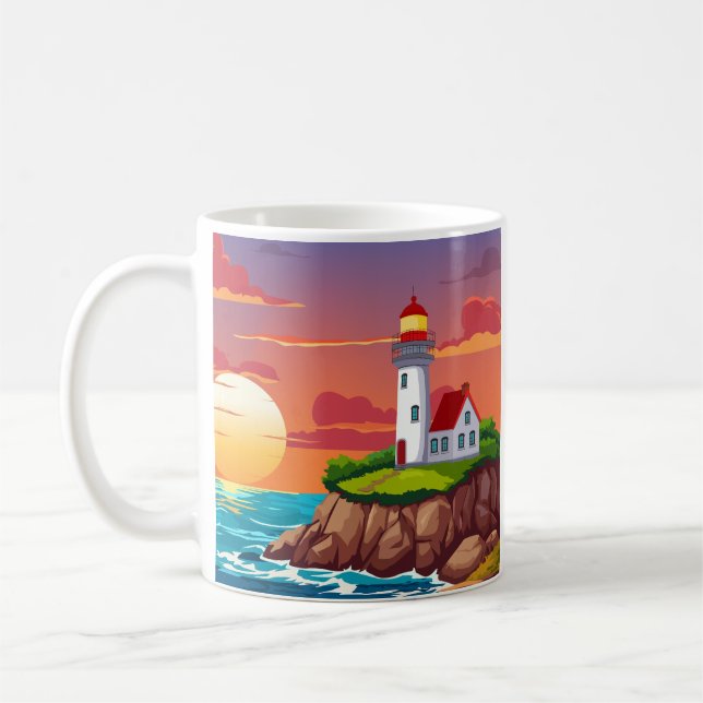 Lighthouse at sunset coffee mug (Left)