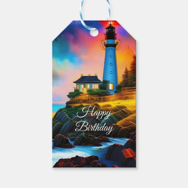 Lighthouse at Sunset Gift Tags (Front)