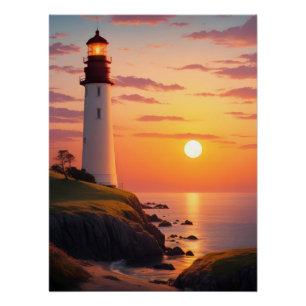 Lighthouse at Sunset Poster