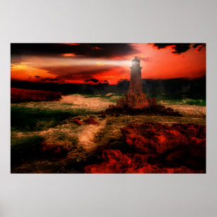 Lighthouse At Sunset Poster