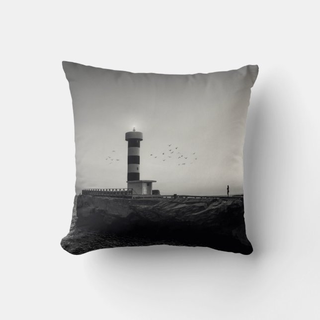 Lighthouse at Sunset Throw Pillow (Front)