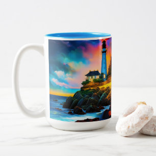 Lighthouse at Sunset Two-Tone Coffee Mug