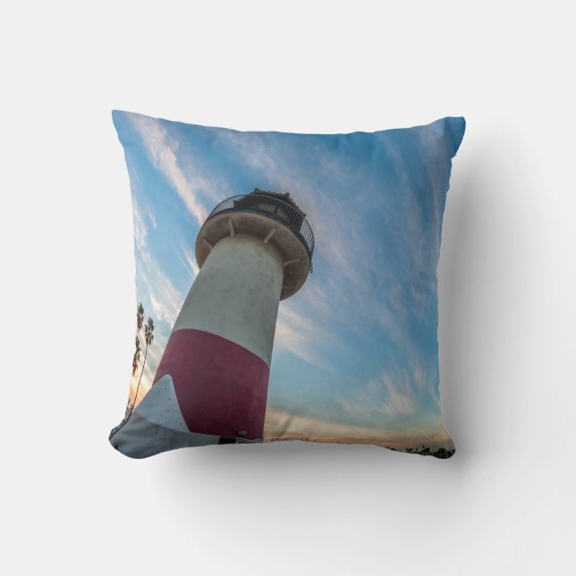 Lighthouse at the Oceanside Harbour Throw Pillow (Front)