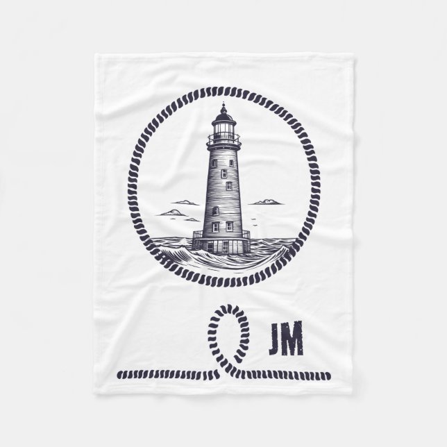 Lighthouse at the sea in round rope frame fleece blanket (Front)