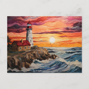 lighthouse at the sea Quilt Style Postcard