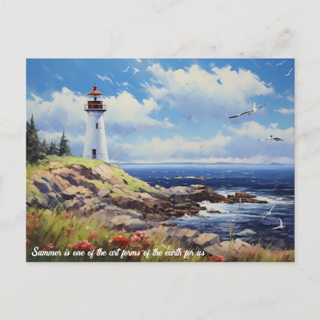 Lighthouse Beach And Bird Postcard (Front)