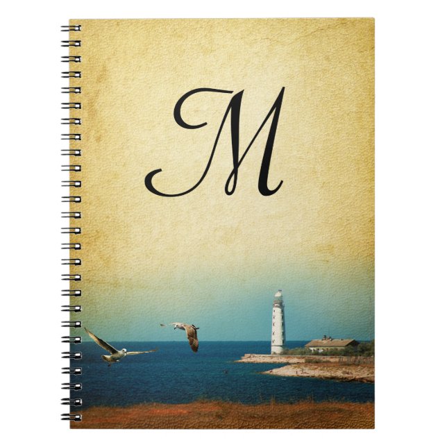Lighthouse Beach Scene Monogram Initial Note Book (Front)