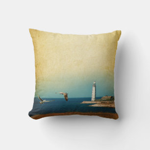 Lighthouse Beach Scene Throw Couch Coussin