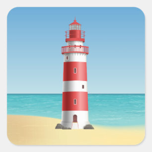 Lighthouse Beach Wedding Ocean Beach Bridal Shower Square Sticker