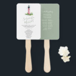Lighthouse Beach Wedding Program Hand Fan<br><div class="desc">Bring elegance to your beach wedding decor with this wedding program on a fan, designed to complement a summer coastal seaside celebration. Featuring original watercolor lighthouse artwork of the iconic Jupiter Lighthouse in shades of red and green, this stylish wedding program for ceremony includes your program order of service, names,...</div>