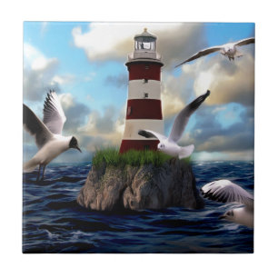 Lighthouse Birds Flying Tile
