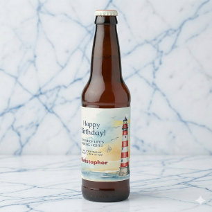 Lighthouse Birthday Shining Light Personalized Beer Bottle Label