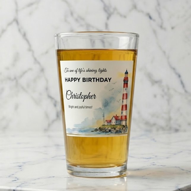 Lighthouse Birthday Shining Light Personalized Glass (Anchor their brightest birthday toast.)