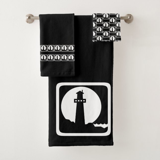 Lighthouse Black and white coastal deco Bath Towel Set (Insitu)