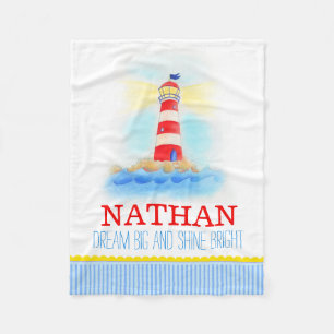 Lighthouse blue white named blanket