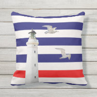 Lighthouse blue white red nautical stripes