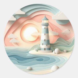 Lighthouse By The Sea Classic Round Sticker