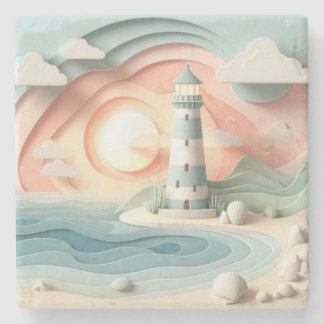 Lighthouse By The Sea Stone Coaster
