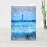 Lighthouse Christmas Card<br><div class="desc">Card features a photo of Cape May Lighthouse in the cove and the ocean waves comming onto shore.  Snow covered border on the card.</div>