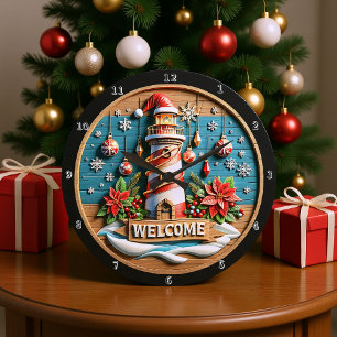 Lighthouse Christmas Large Clock