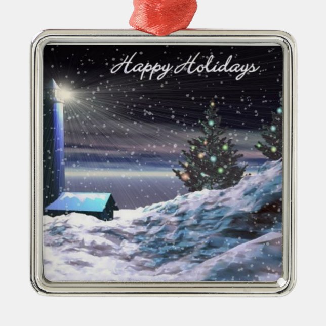 Lighthouse Christmas Metal Ornament (Front)