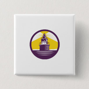 Lighthouse Circle Woodcut 2 Inch Square Button