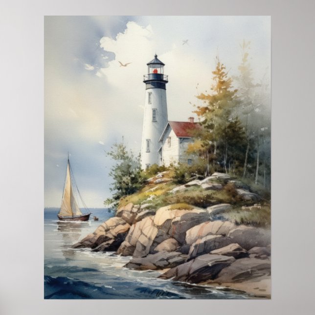 Lighthouse Coastal Art Print Poster (Front)