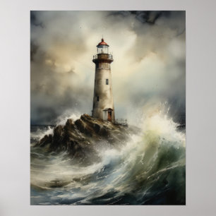 Lighthouse Coastal Art Print Poster