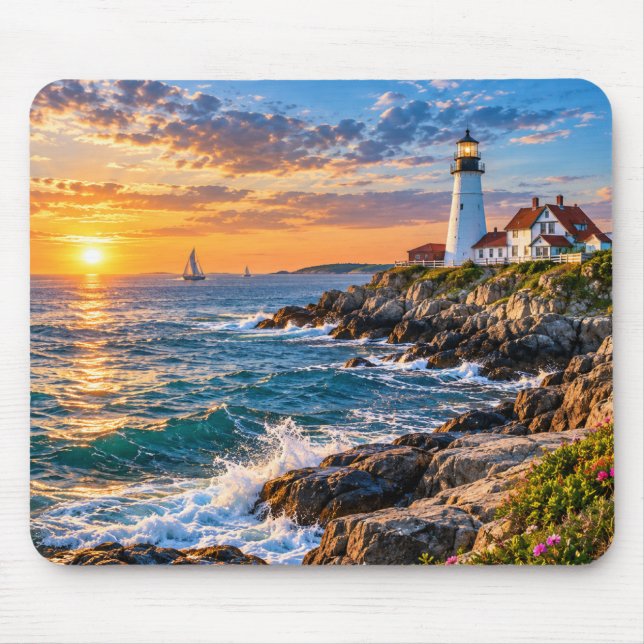 Lighthouse Coastal Sunset Mouse Pad (Front)