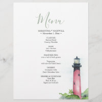 Lighthouse Coastal Watercolor Wedding Menu