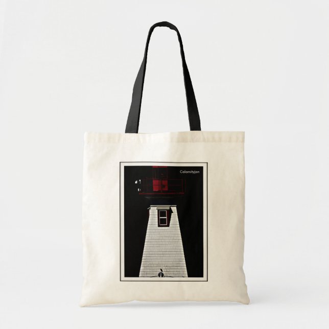 Lighthouse & crow photo on natural  tote (Front)