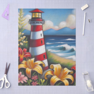 Lighthouse & Daylilies Nautical Decoupage Tissue Paper