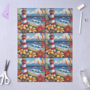 Lighthouse & Daylilies Nautical Decoupage Tissue Paper