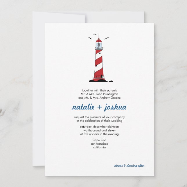 Lighthouse Destination Wedding Invitation Card (Front)