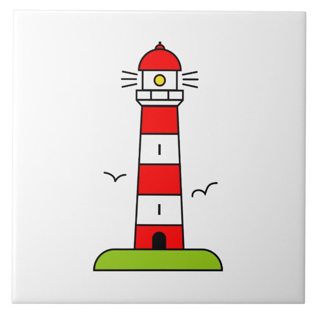 Lighthouse drawing custom square large tile (Front)