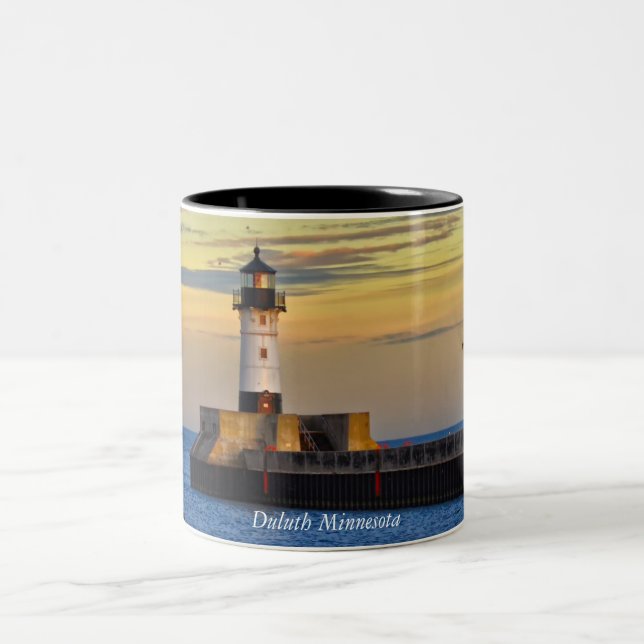 Lighthouse, Duluth Minnesota Two-Tone Coffee Mug (Center)